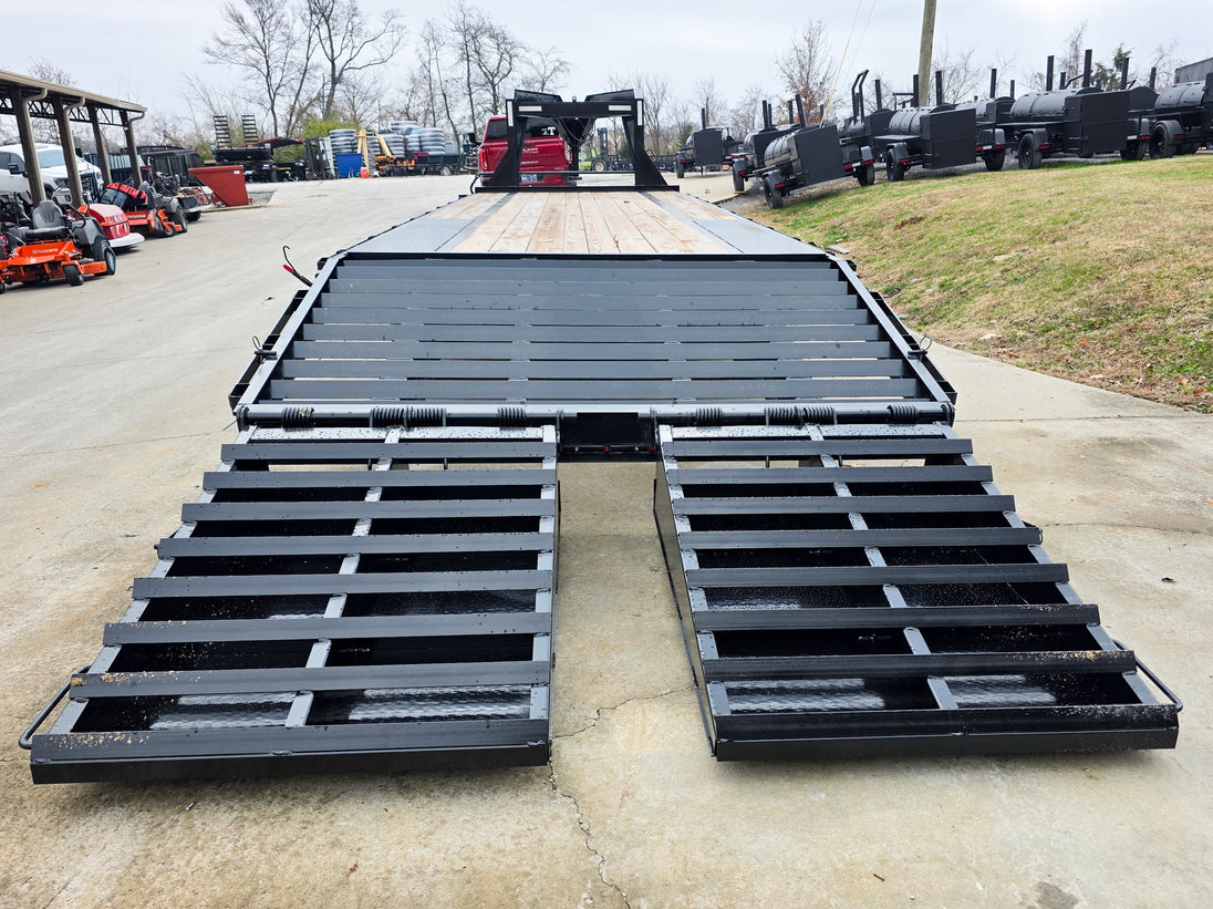 8.5x30 Gooseneck Deckover Dovetail Trailer (2) 10K Axles King Kong Ramps 20K GVWR Rear Ramps Down