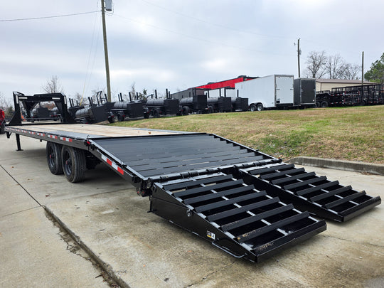 8.5x30 Gooseneck Deckover Dovetail Trailer (2) 10K Axles King Kong Ramps 20K GVWR Left Rear Ramps Down