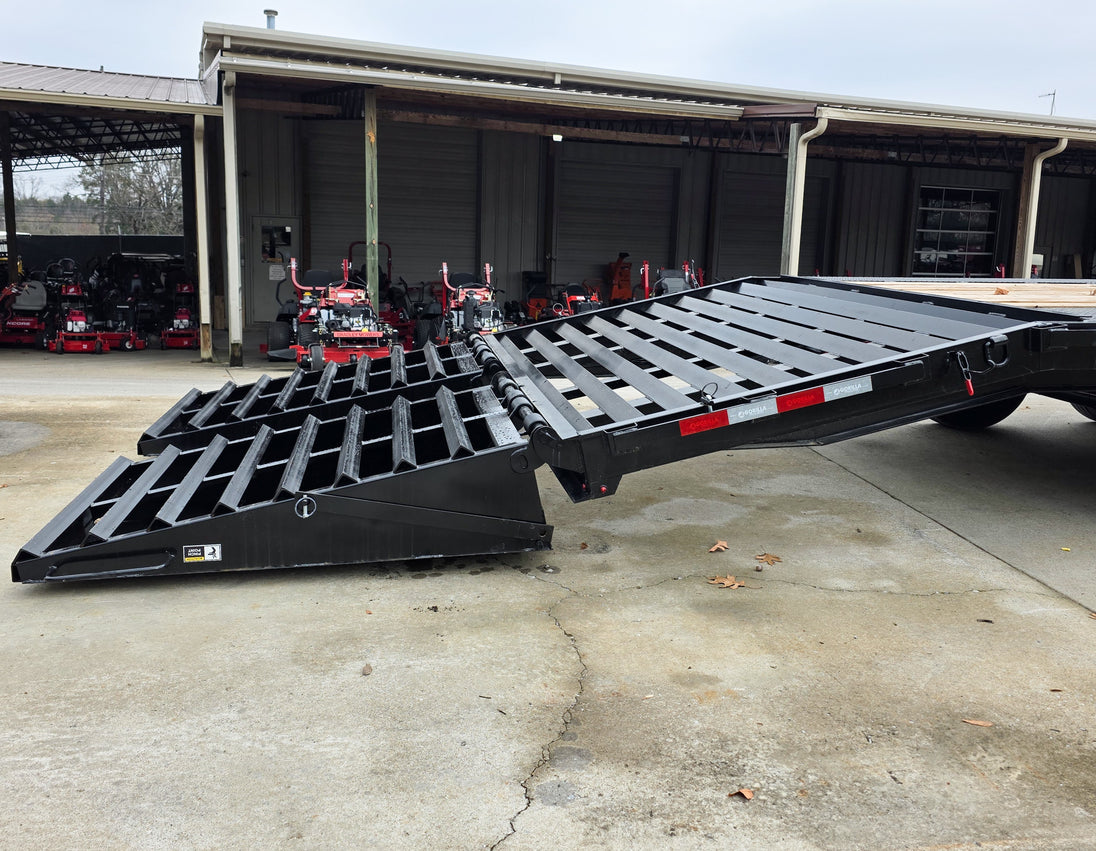 8.5x30 Gooseneck Deckover Dovetail Trailer (2) 10K Axles King Kong Ramps 20K GVWR Rear Right Ramps Down