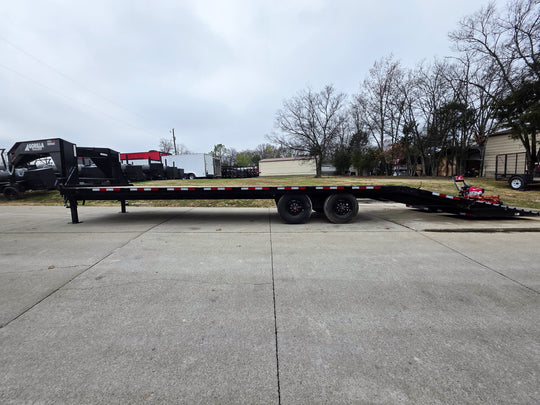 8.5x30 Gooseneck Deckover Dovetail Trailer (2) 10K Axles King Kong Ramps 20K GVWR Left Side Ramps Down