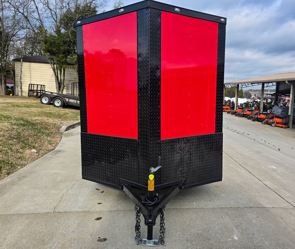 6x12 Enclosed Trailer Red V-Nose Blackout Package (1) 3,500lb Axle with Windows Front 