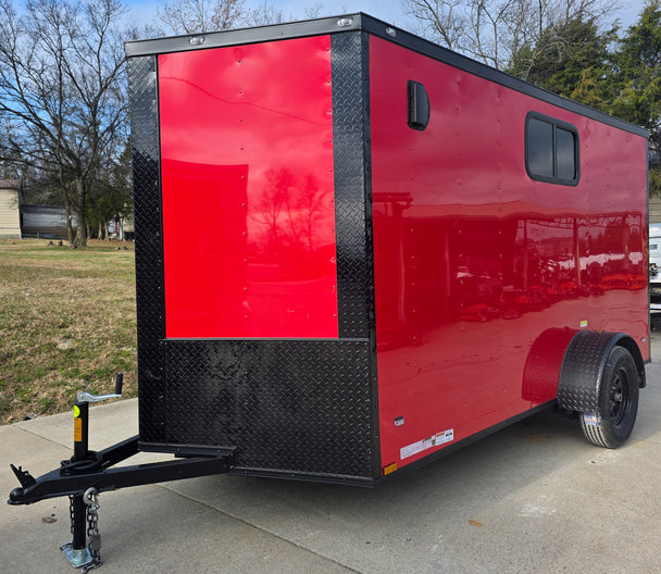 6x12 Enclosed Trailer Red V-Nose Blackout Package (1) 3,500lb Axle with Windows Front Left 
