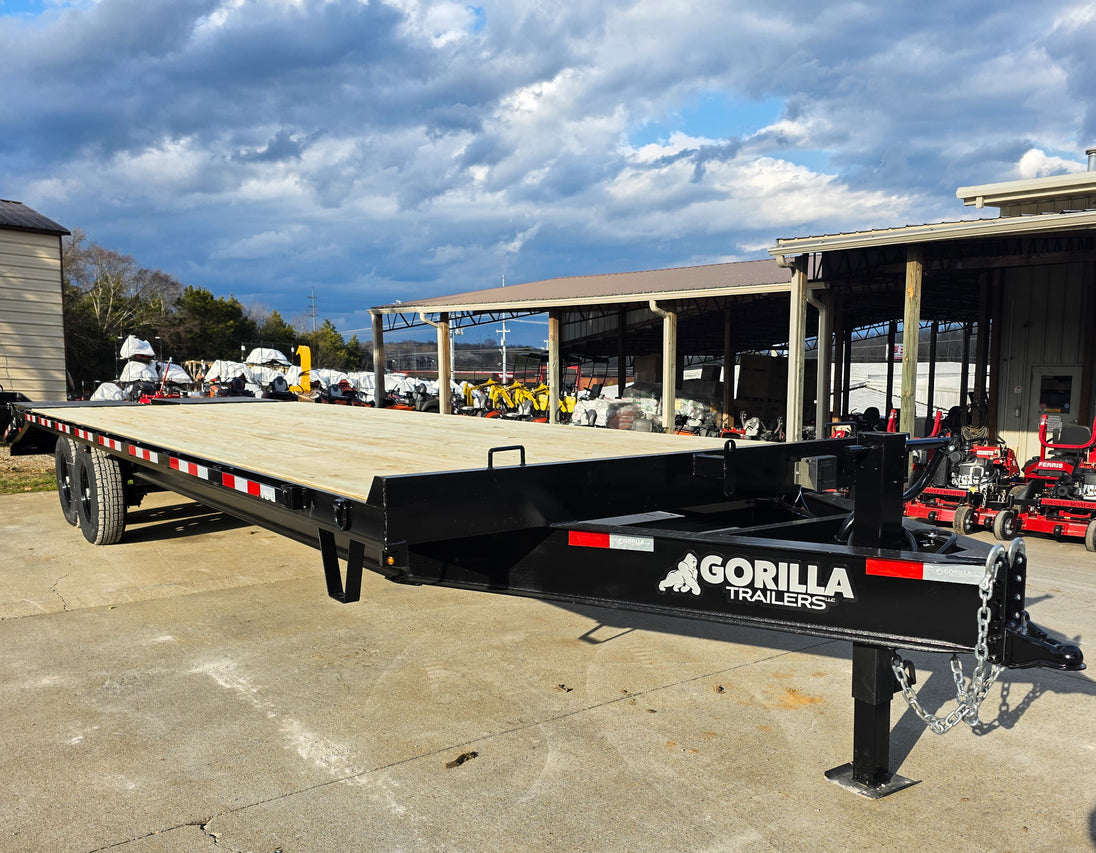 8.5x30 IBeam Deckover Trailer DoveTail (2) 7K Axles King Kong Ramps 14k GVWR Front Right 