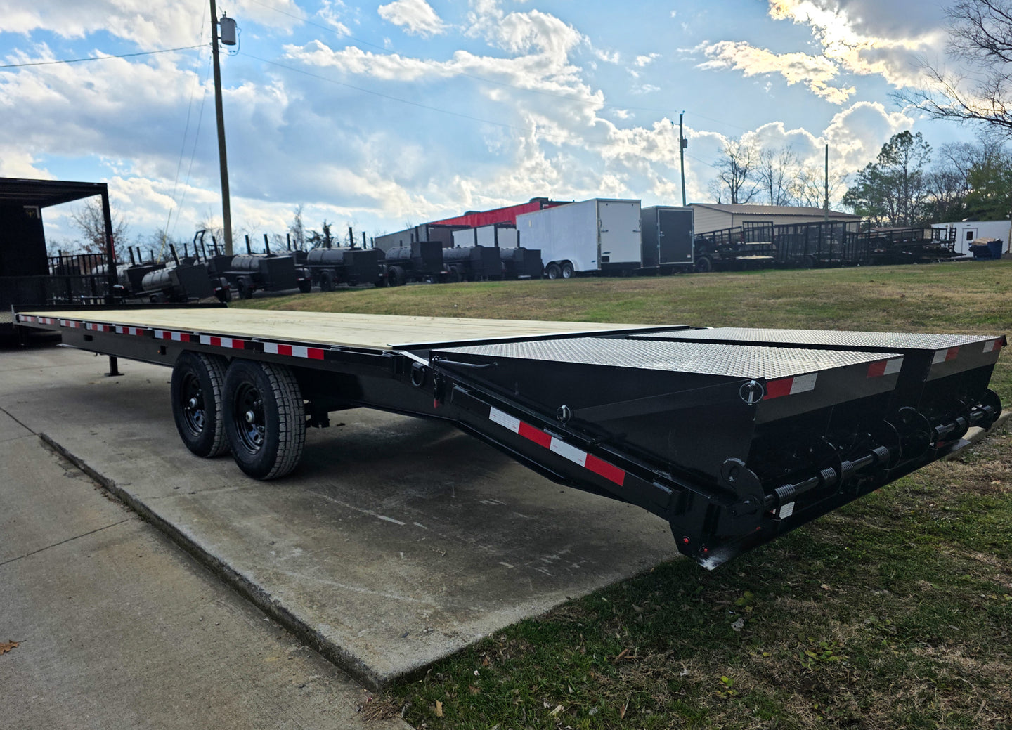 8.5x30 IBeam Deckover Trailer Dovetail (2) 7K Axles King Kong Ramps 14k GVWR Left Rear 