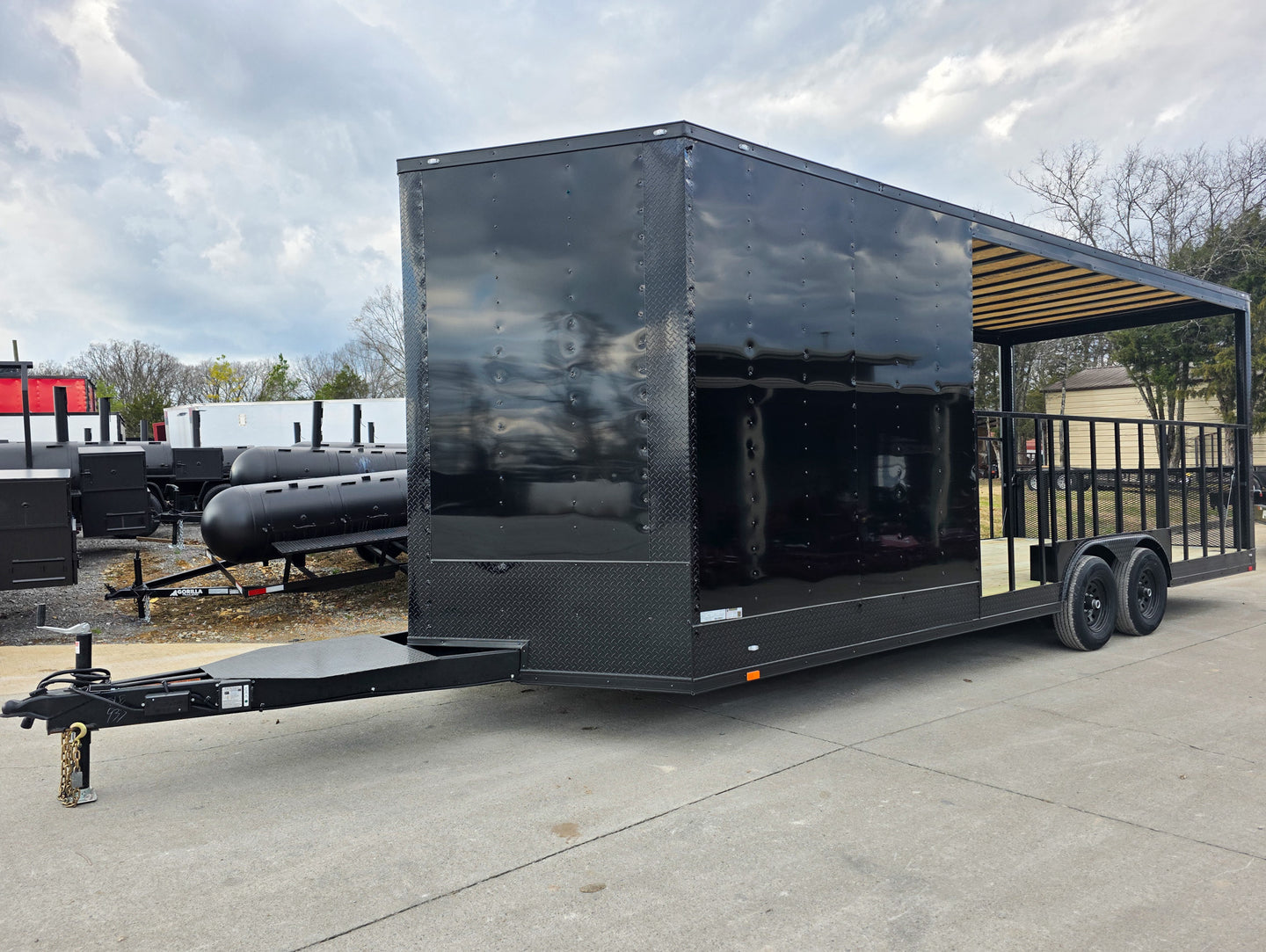8.5x24 Black Hybrid Enclosed Trailer (2) 5,200lb Axles 10K GVWR Front Left 