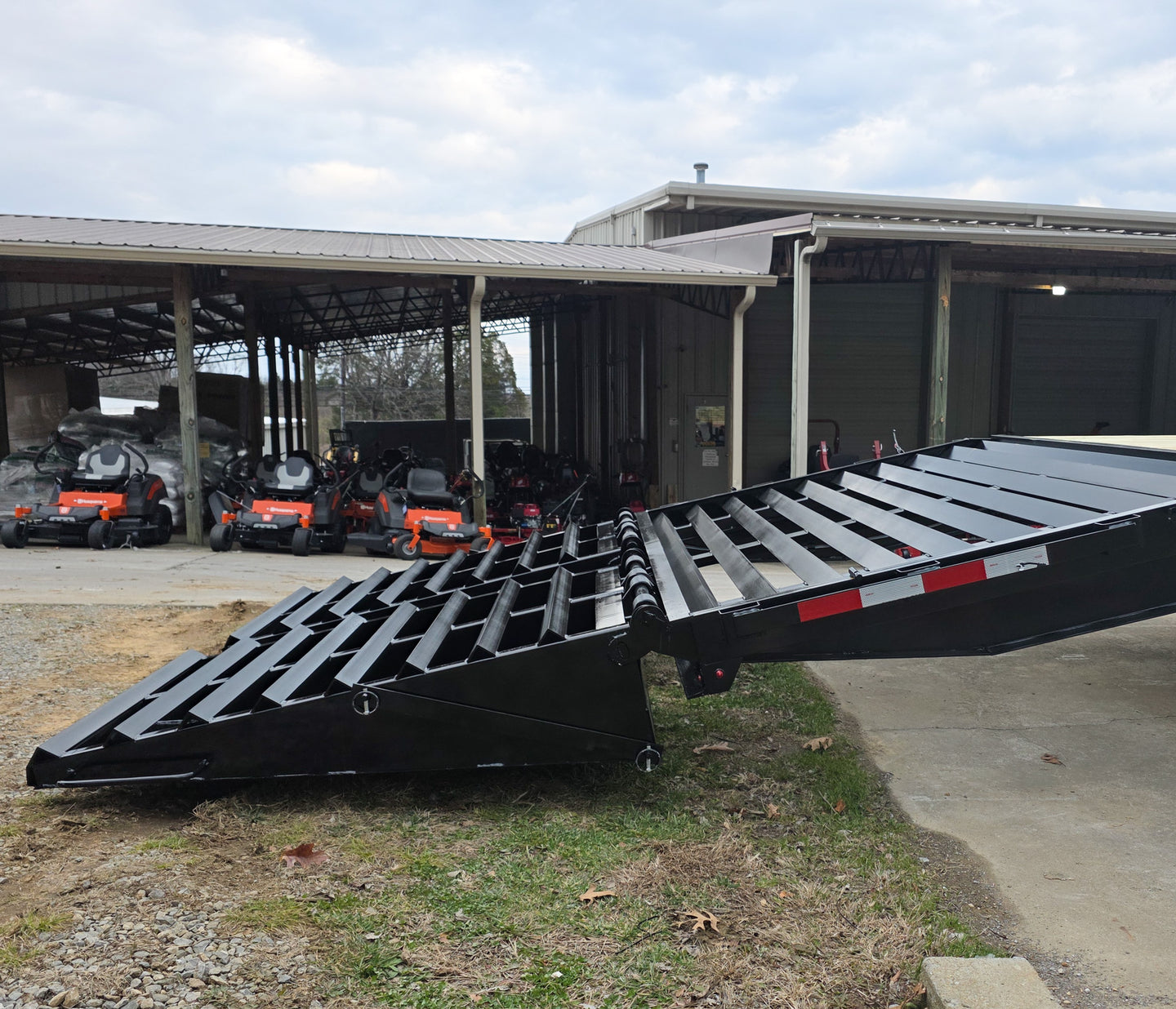8.5x30 IBeam Deckover Trailer Dovetail (2) 7K Axles King Kong Ramps 14k GVWR  Right Rear Ramps Down