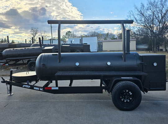 330 GAL Smoker Single Door With CounterWeight with Double Racks and Charkettle Left Side 