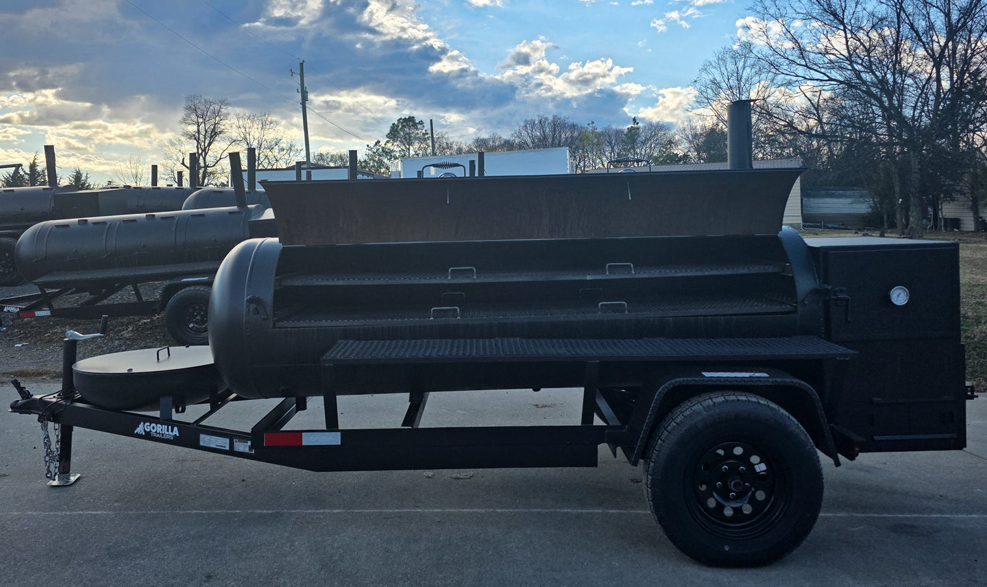 330 GAL Smoker Single Door With CounterWeight with Double Racks and Charkettle Left Side Door Open