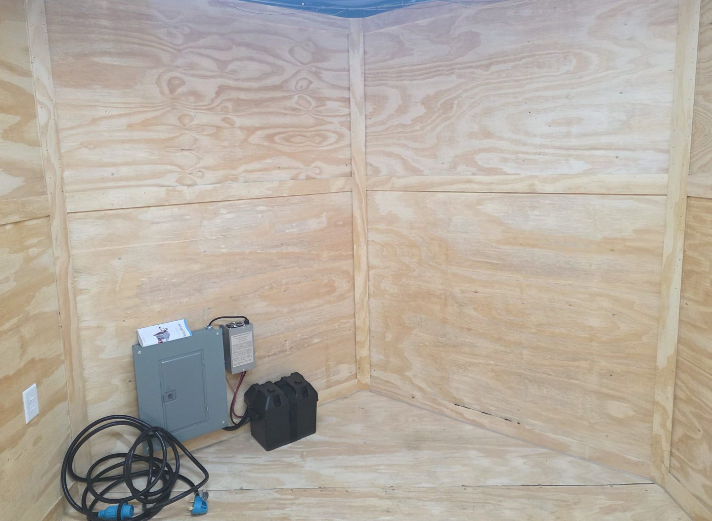 8.5' X 24' Charcoal Enclosed Trailer Hybrid Drone and Equipment Hauler Inside Enclosed Front 
