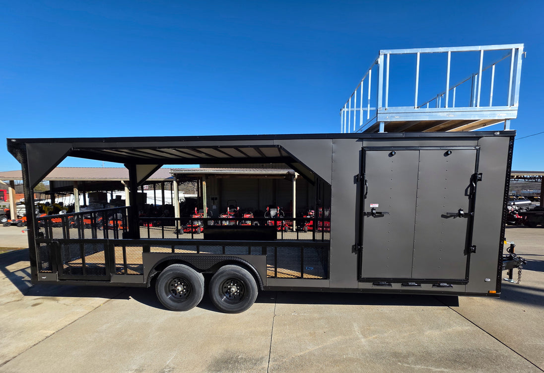 8.5' X 24' Charcoal Enclosed Trailer Hybrid Drone and Equipment Hauler Right Side 