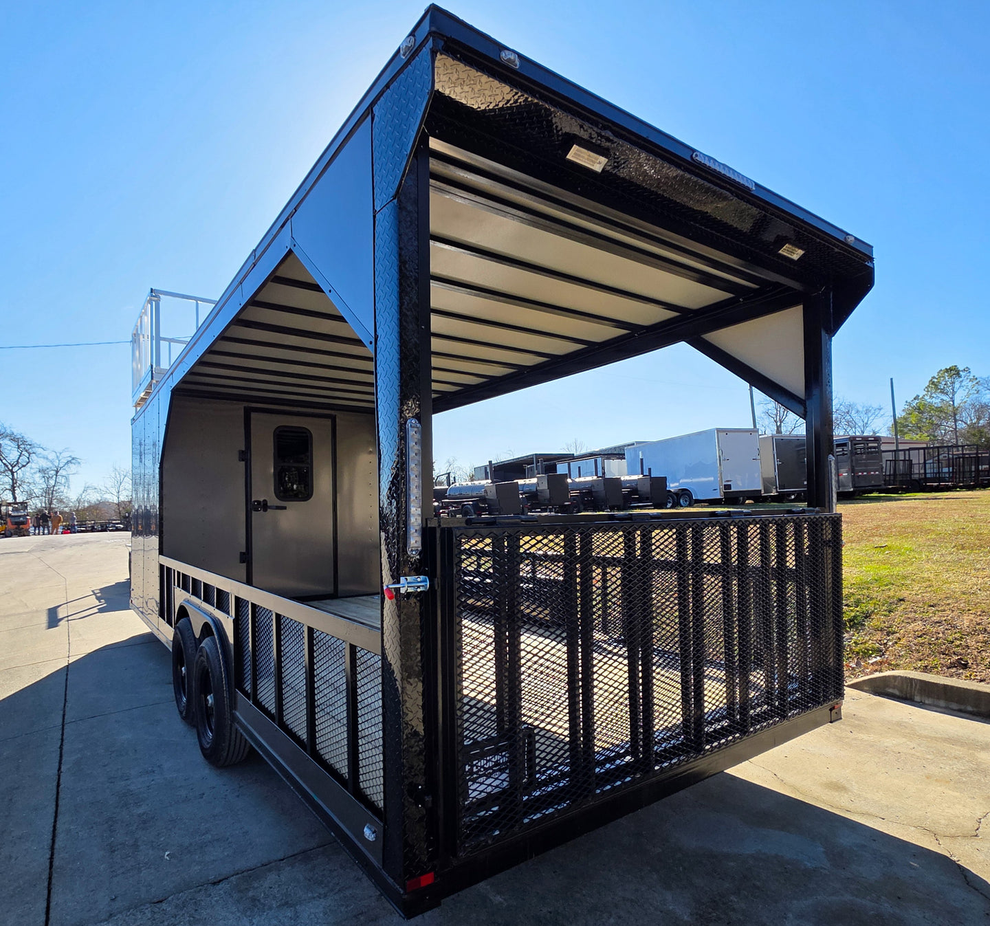 8.5' X 24' Charcoal Enclosed Trailer Hybrid Drone and Equipment Hauler Left Rear 