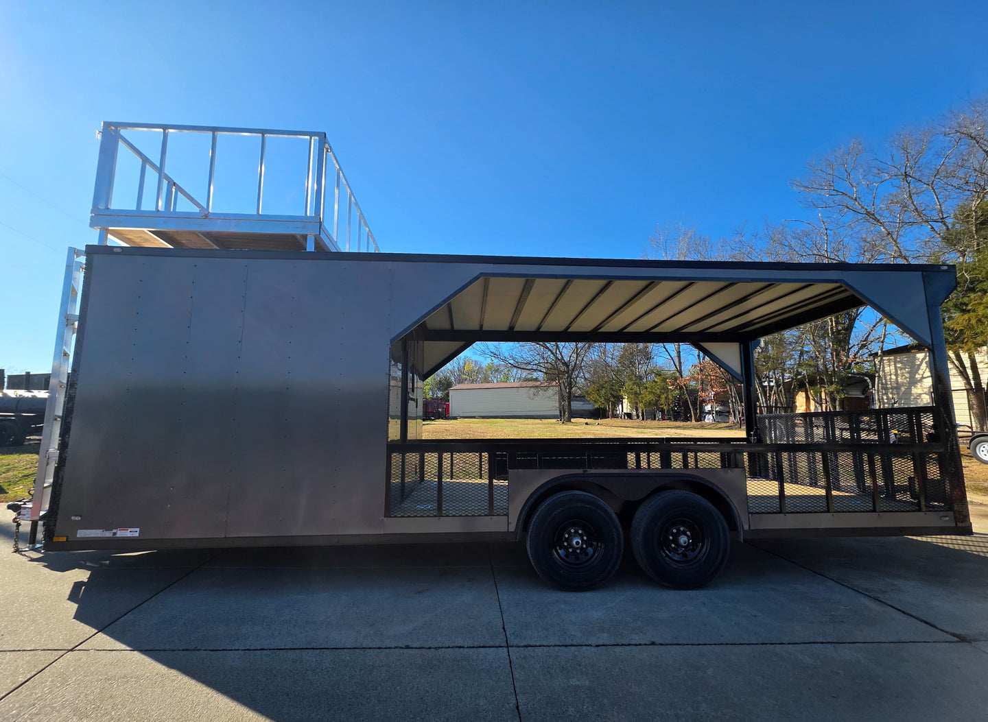8.5' X 24' Charcoal Enclosed Trailer Hybrid Drone and Equipment Hauler Left Side 