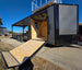 8.5' X 24' Charcoal Enclosed Trailer Hybrid Drone and Equipment Hauler Front Right Ramp Down