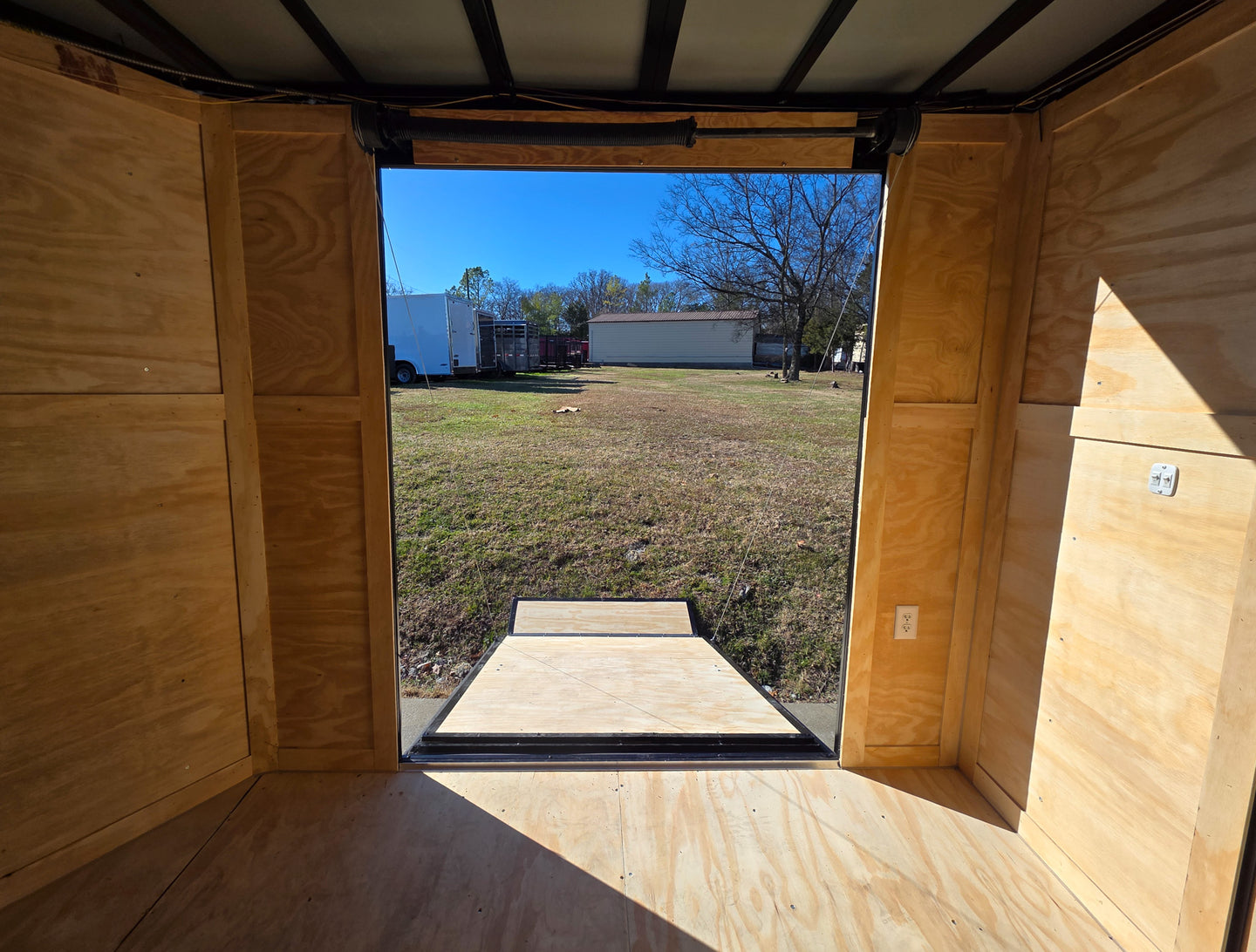 8.5' X 24' Charcoal Enclosed Trailer Hybrid Drone and Equipment Hauler Ramp Inside Down