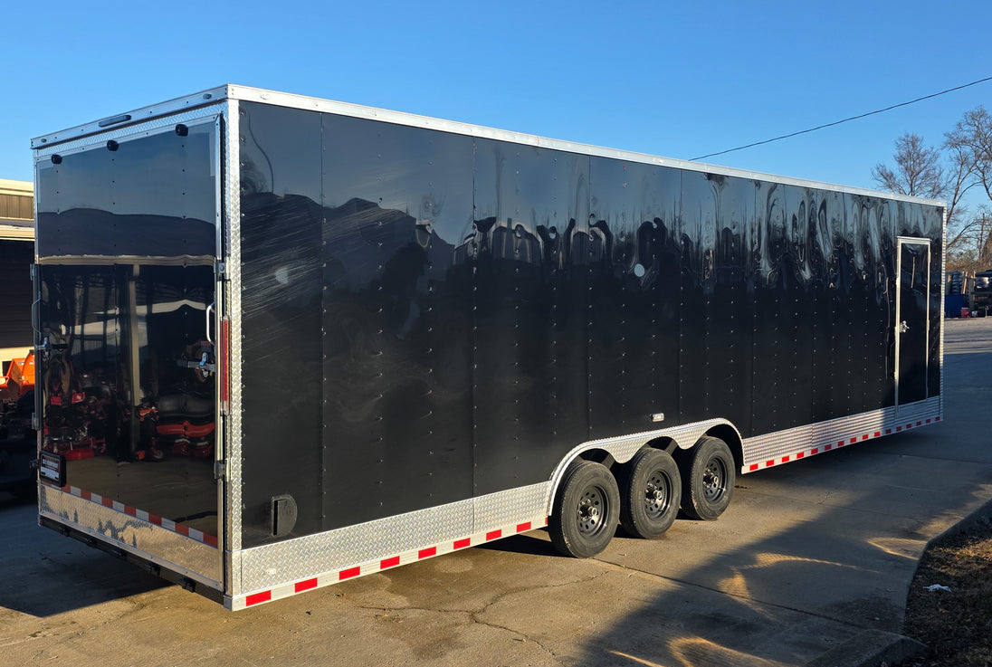 8.5x34 Black Flat Nose Enclosed Trailer (3) 5200lb Axles Right Rear
