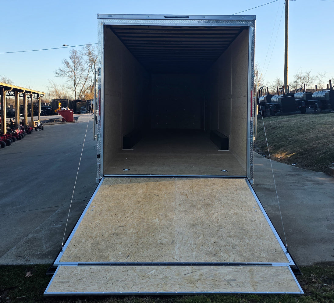 8.5x34 Black Flat Nose Enclosed Trailer (3) 5200lb Axles Rear Ramp Down