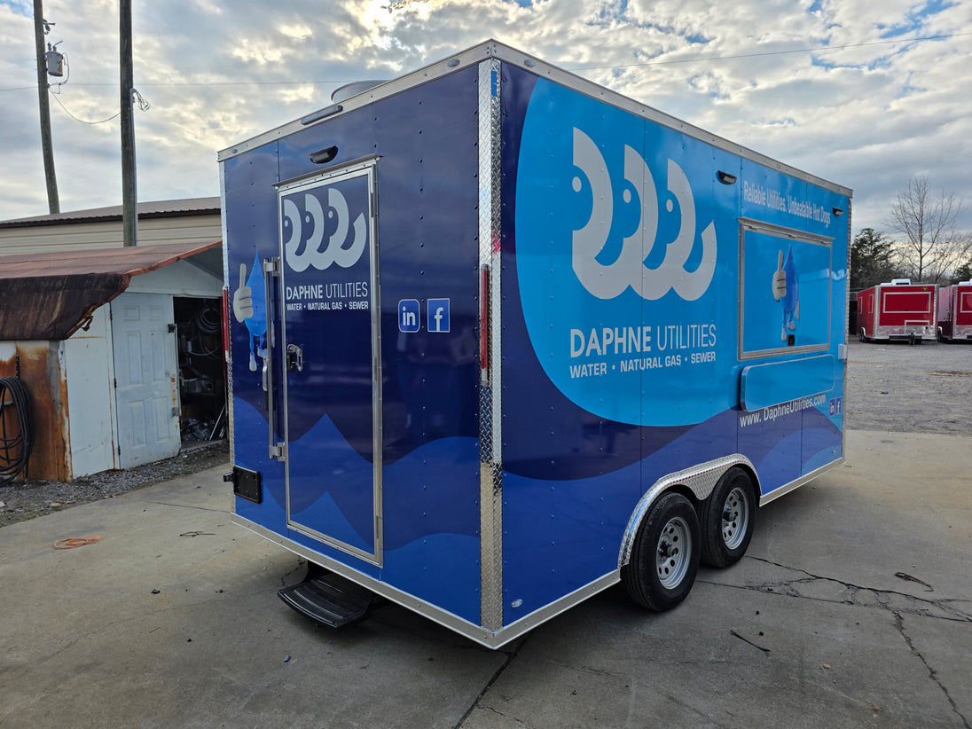 8.5' X 16' Custom Concession Trailer White Food Event Catering with appliances - SLE Equipment - 8