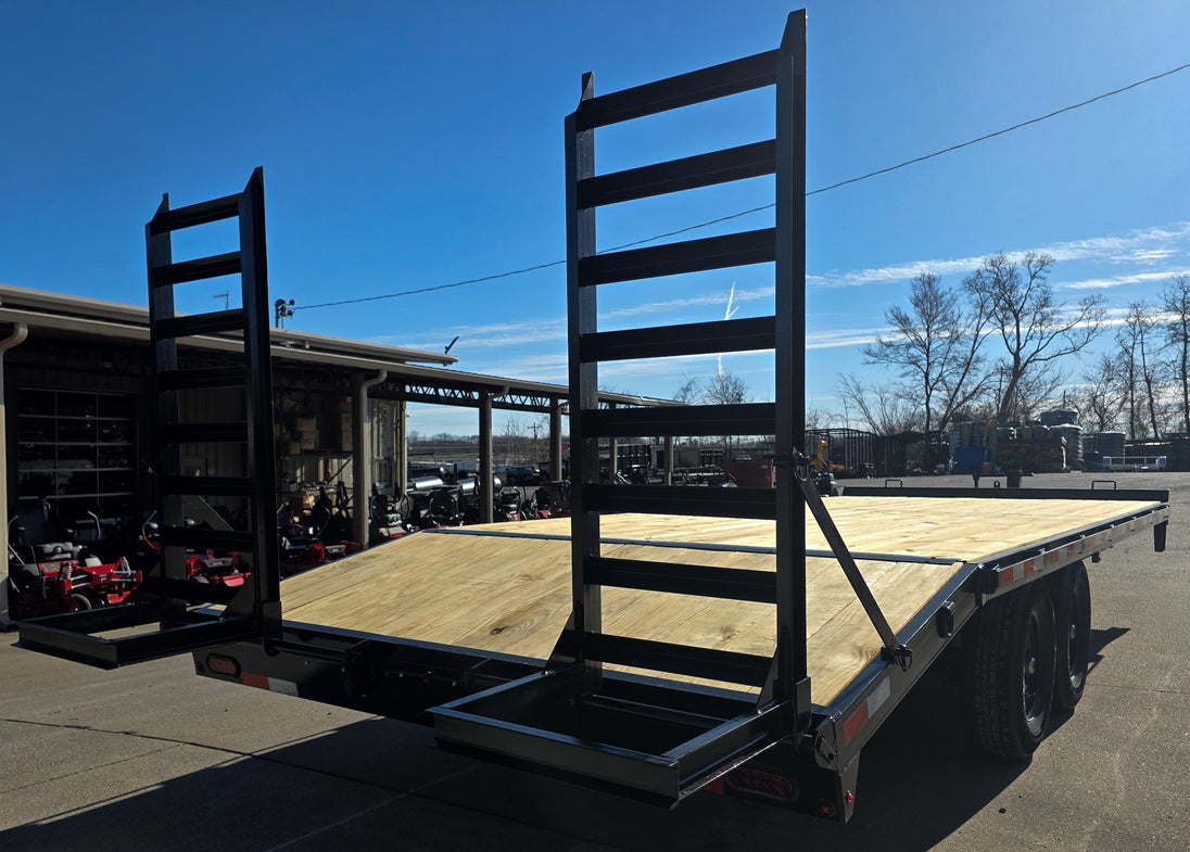 8.5x22 I - Beam Deckover Trailer (2) 7K Axles Stand - Up Ramps 14k GVWR - SLE Equipment - 7