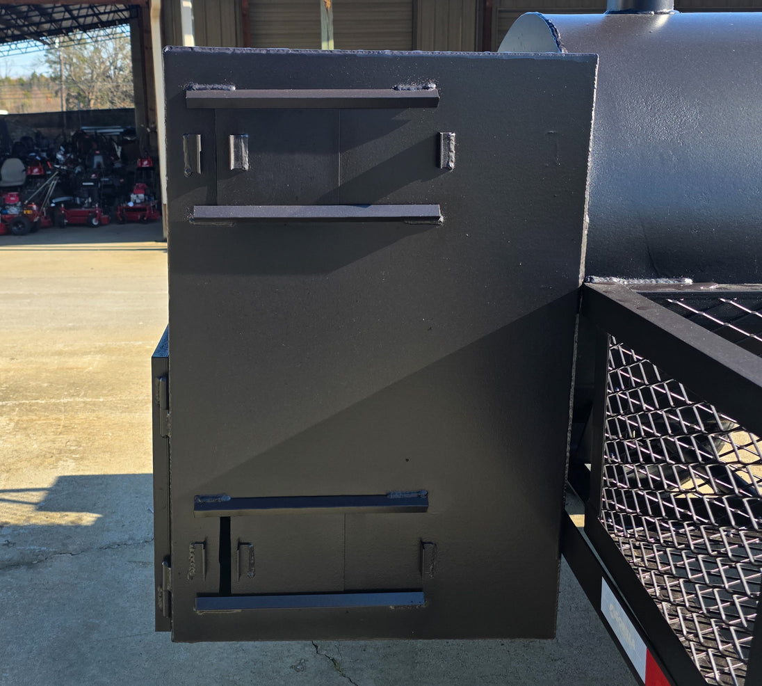 330 Gal Smoker Two Door with Counter Weights and Double Racks Back of Warming Box with two Vents 