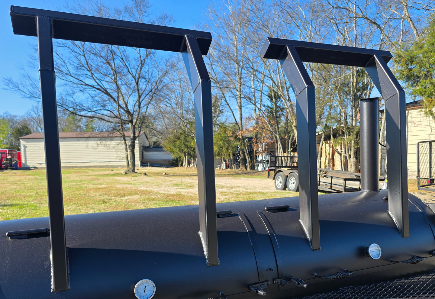 330 Gal Smoker Two Door with Counter Weights and Double Racks Left Side Counter Weights