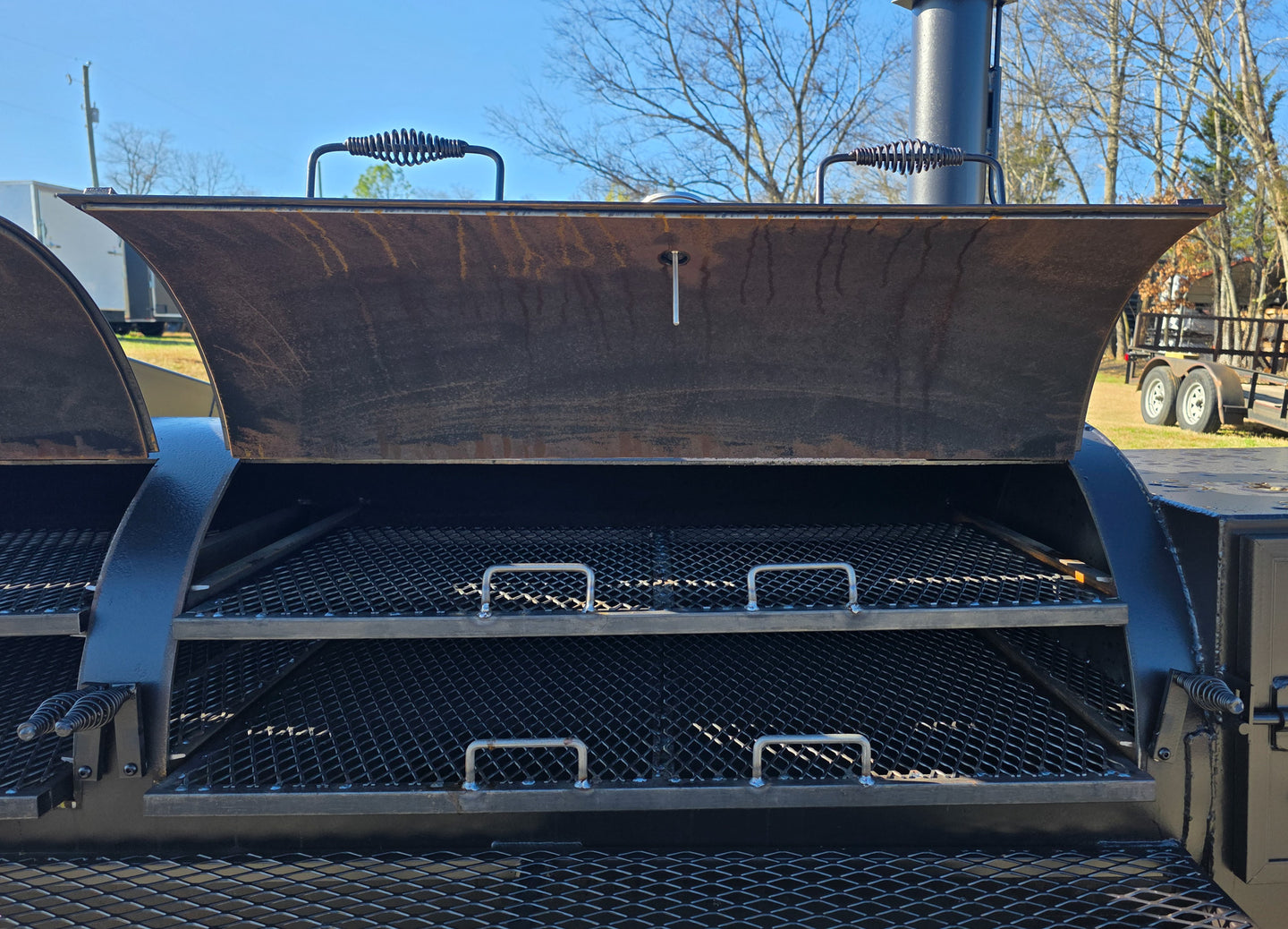 330 Gal Smoker Two Door with Counter Weights and Double Racks Inside Smoker