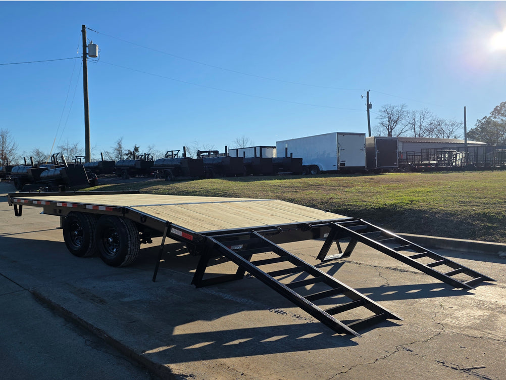8.5x16 I-Beam Deckover Trailer (2) 7K Axles Stand-Up Ramps 14K GVWR