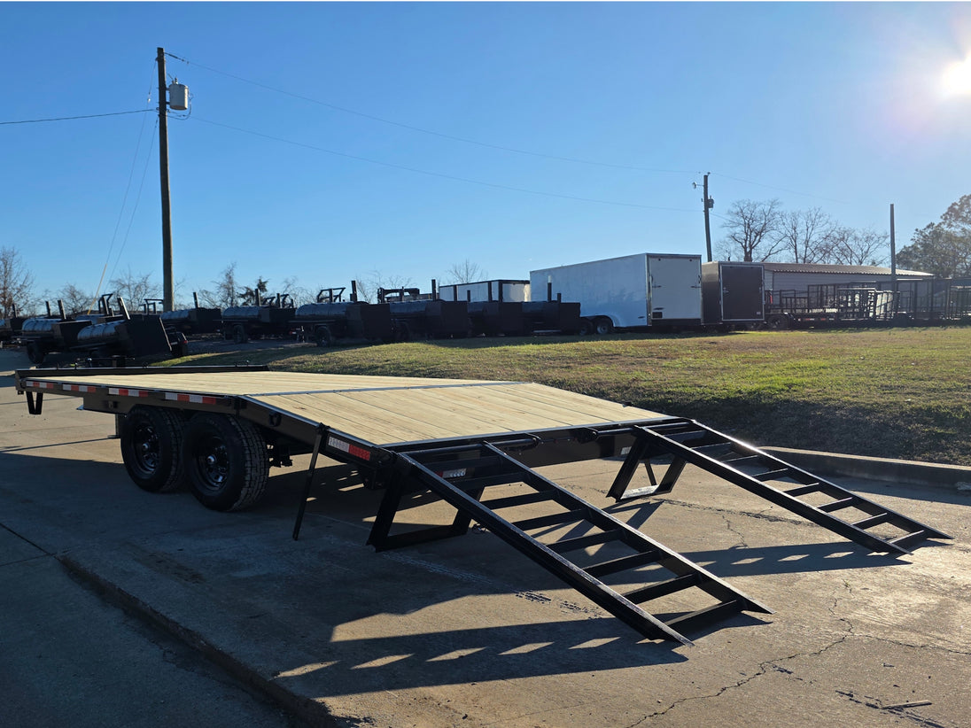 8.5x16 I - Beam Deckover Trailer (2) 7K Axles Stand - Up Ramps 14K GVWR - SLE Equipment - 12