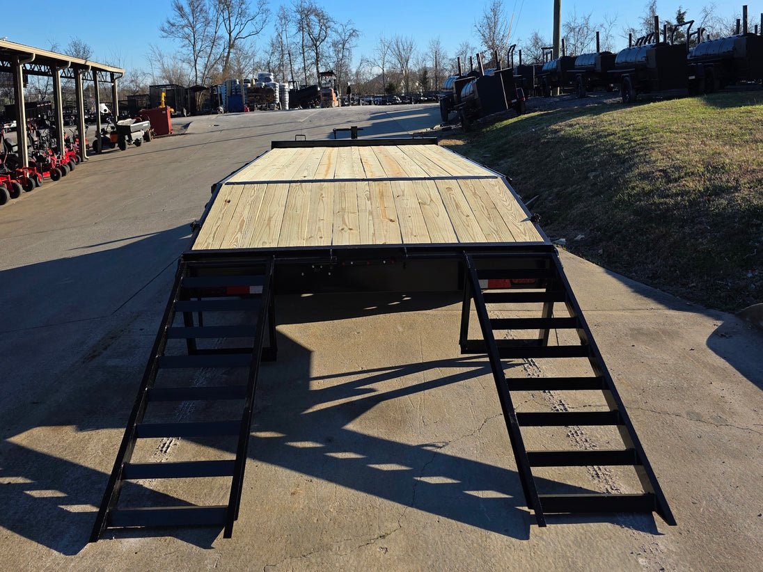 8.5x16 I - Beam Deckover Trailer (2) 7K Axles Stand - Up Ramps 14K GVWR - SLE Equipment - 13
