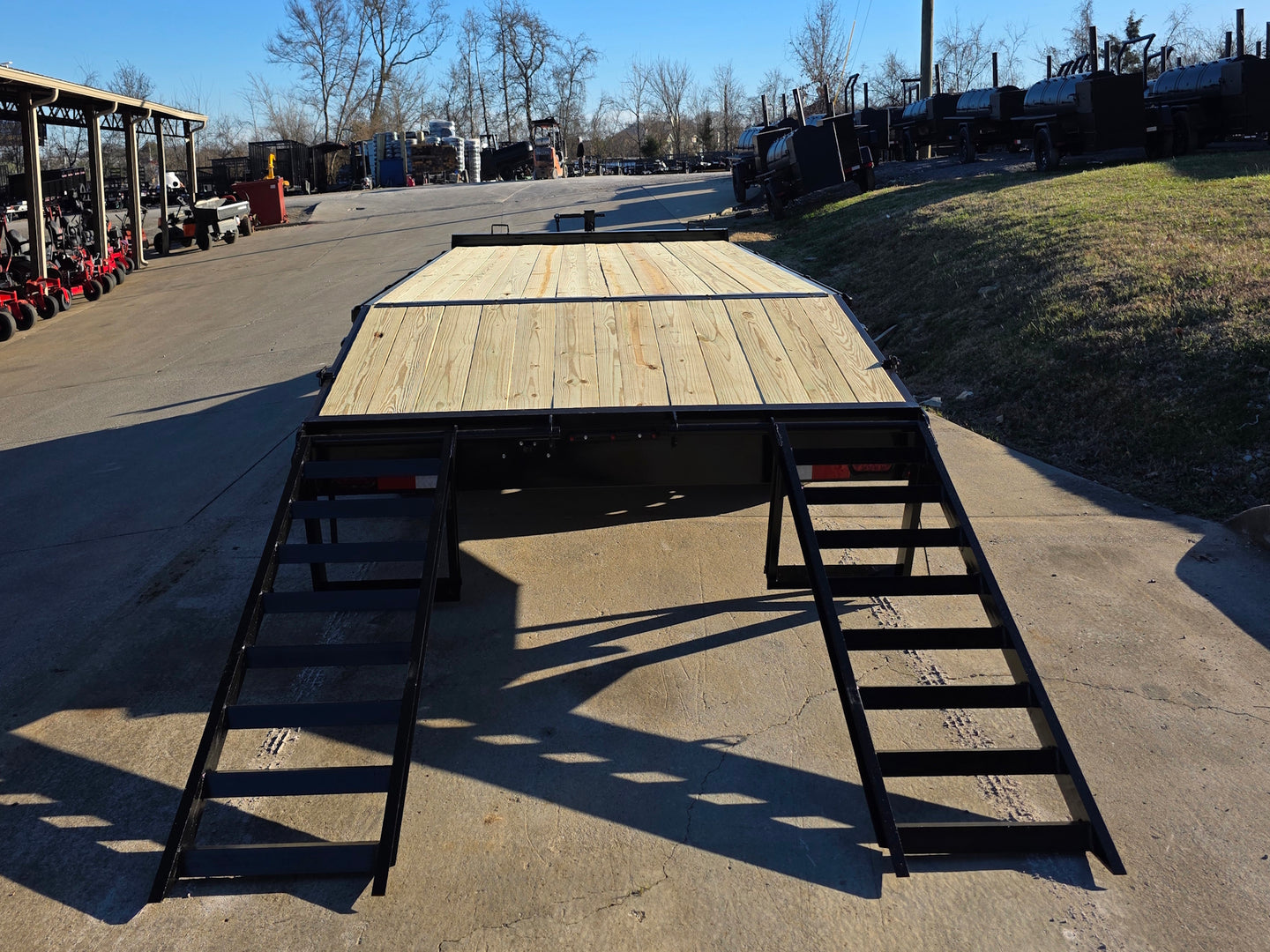 8.5x16 I - Beam Deckover Trailer (2) 7K Axles Stand - Up Ramps 14K GVWR - SLE Equipment - 13