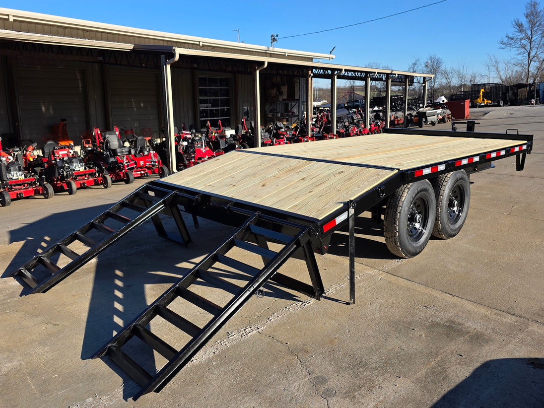 8.5x16 I - Beam Deckover Trailer (2) 7K Axles Stand - Up Ramps 14K GVWR - SLE Equipment - 14