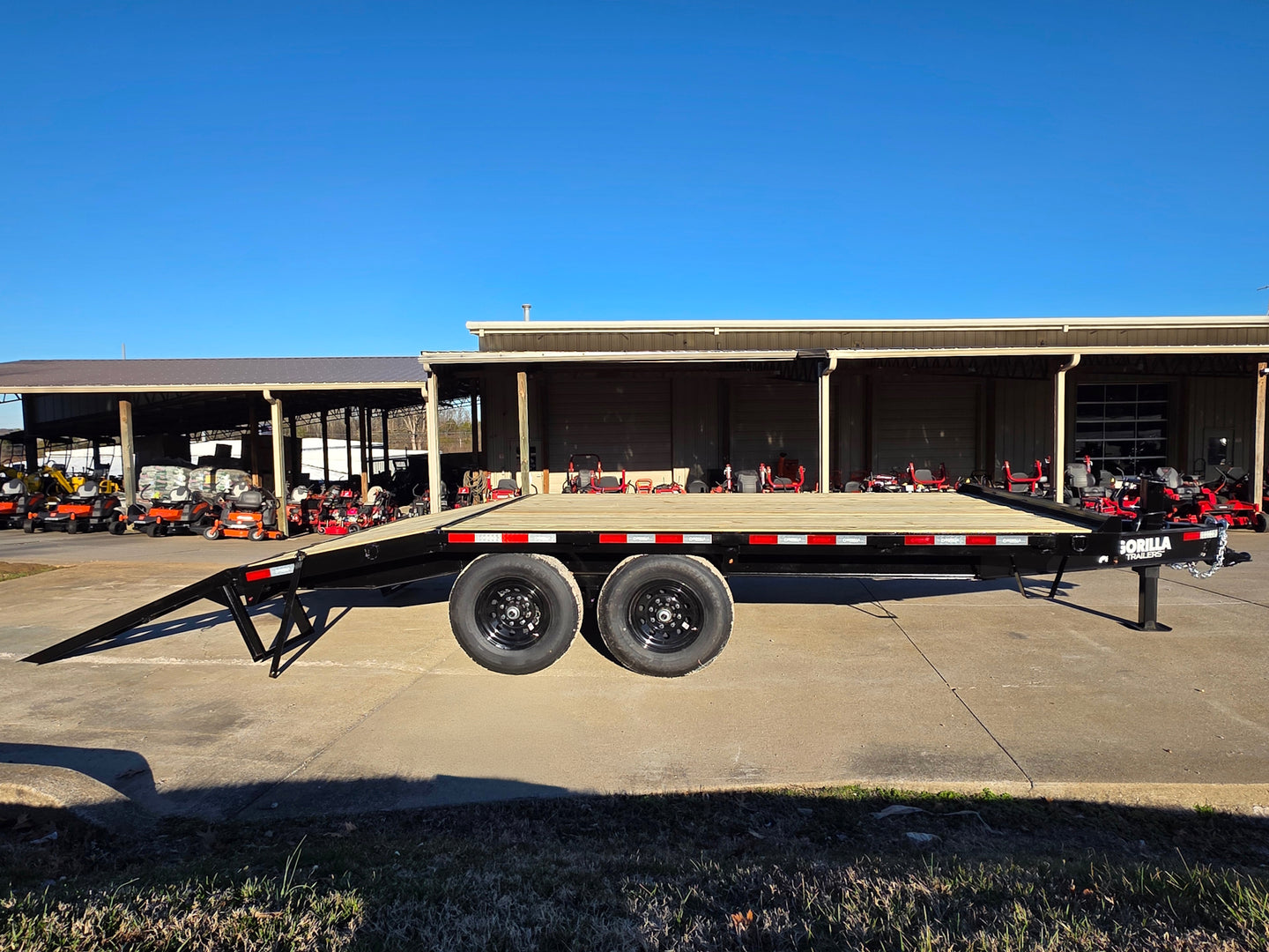 8.5x16 I - Beam Deckover Trailer (2) 7K Axles Stand - Up Ramps 14K GVWR - SLE Equipment - 15