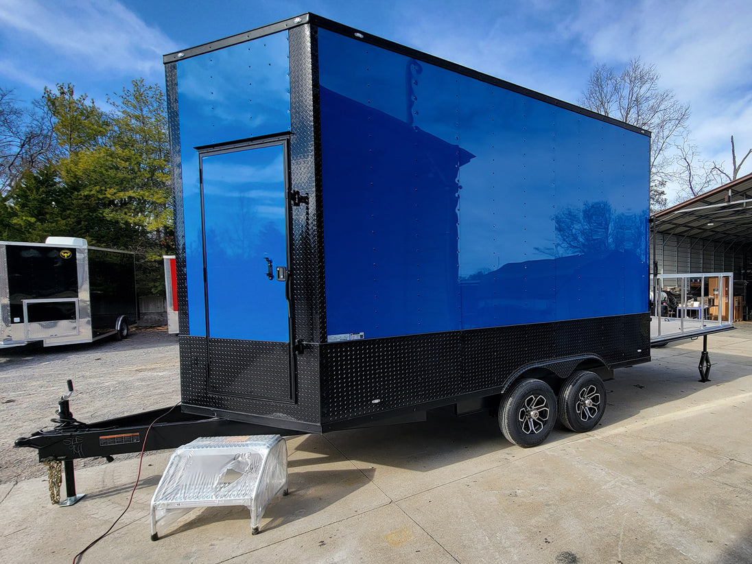 8.5' x 14' Custom Stage Trailer Cobalt Blue With Blackout - SLE Equipment - 9