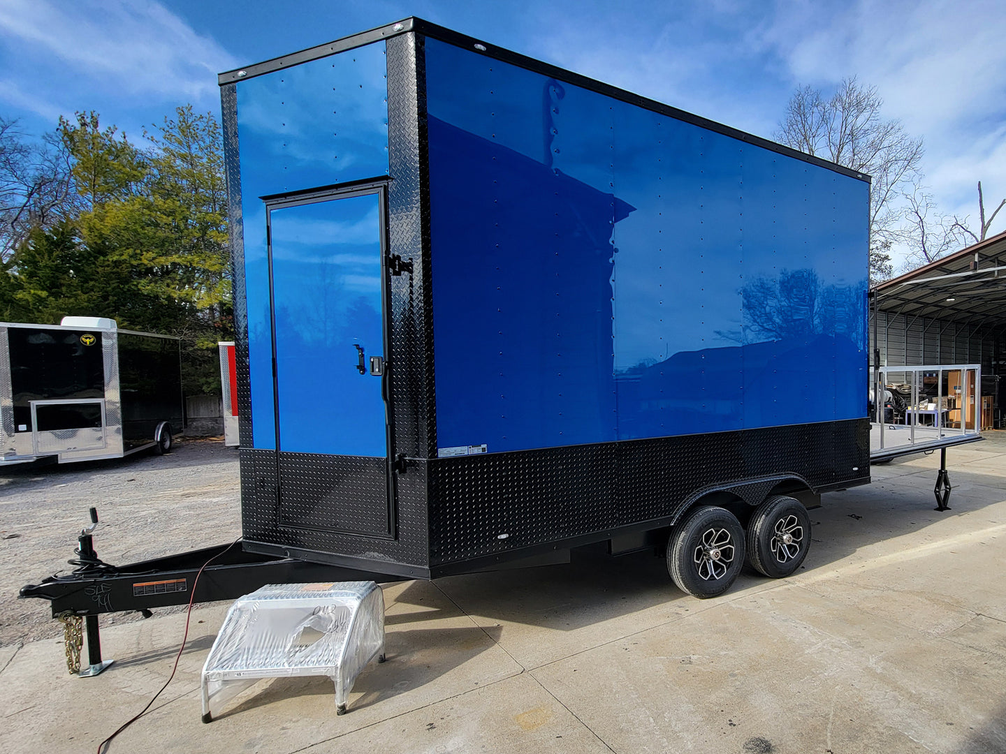 8.5' x 14' Custom Stage Trailer Cobalt Blue With Blackout - SLE Equipment - 9