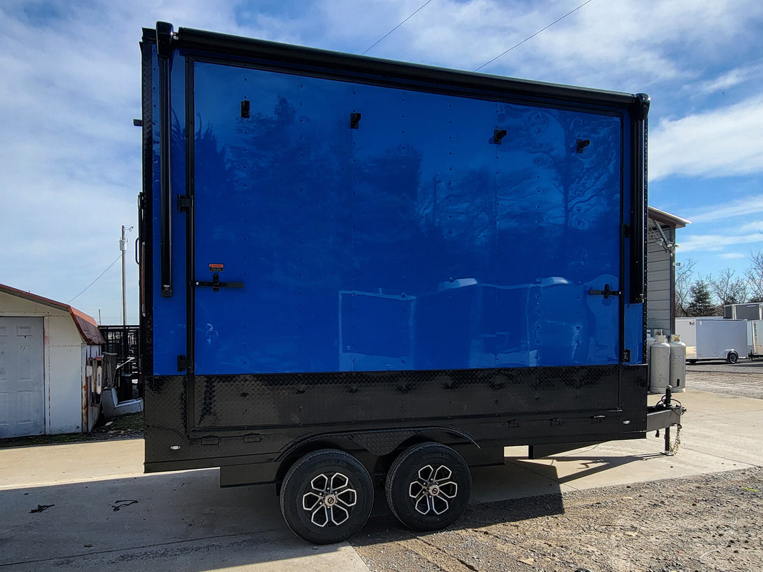 8.5' x 14' Custom Stage Trailer Cobalt Blue With Blackout - SLE Equipment - 30