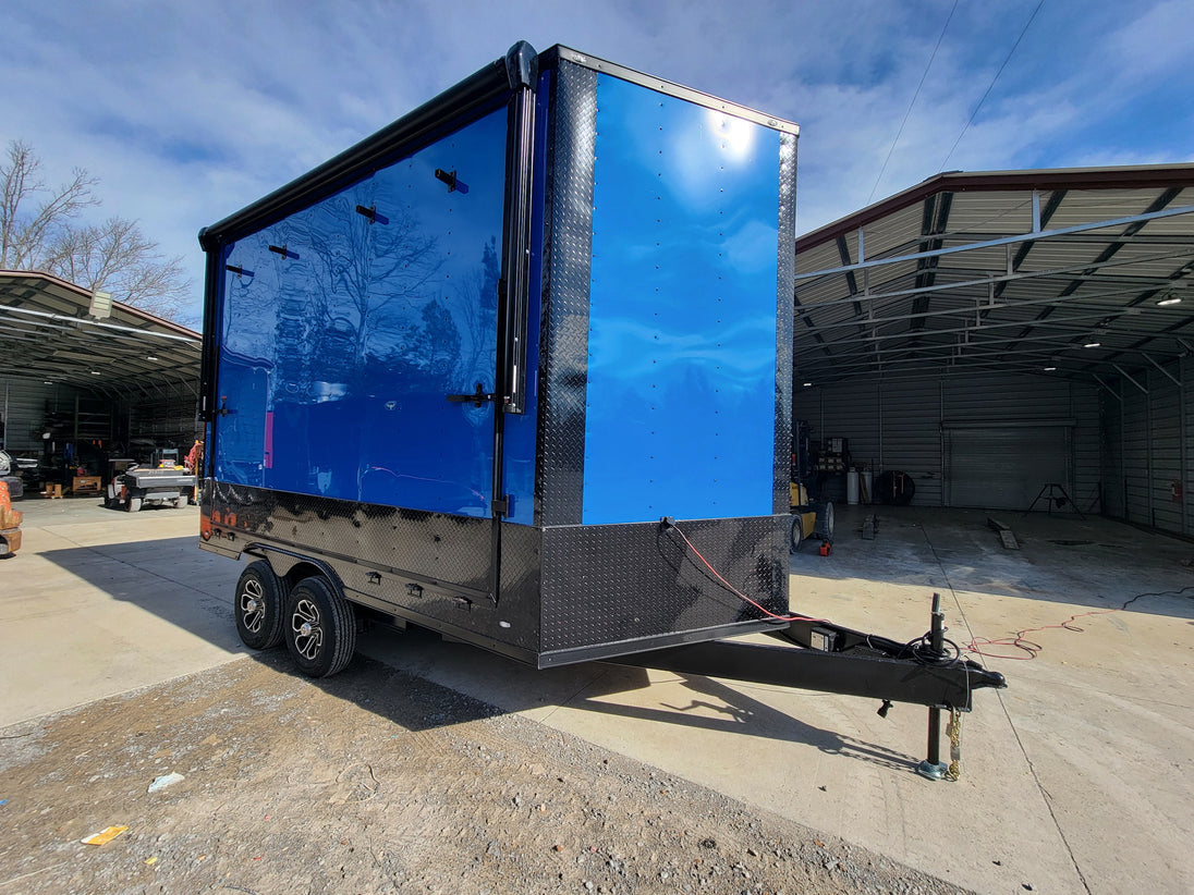 8.5' x 14' Custom Stage Trailer Cobalt Blue With Blackout - SLE Equipment - 32