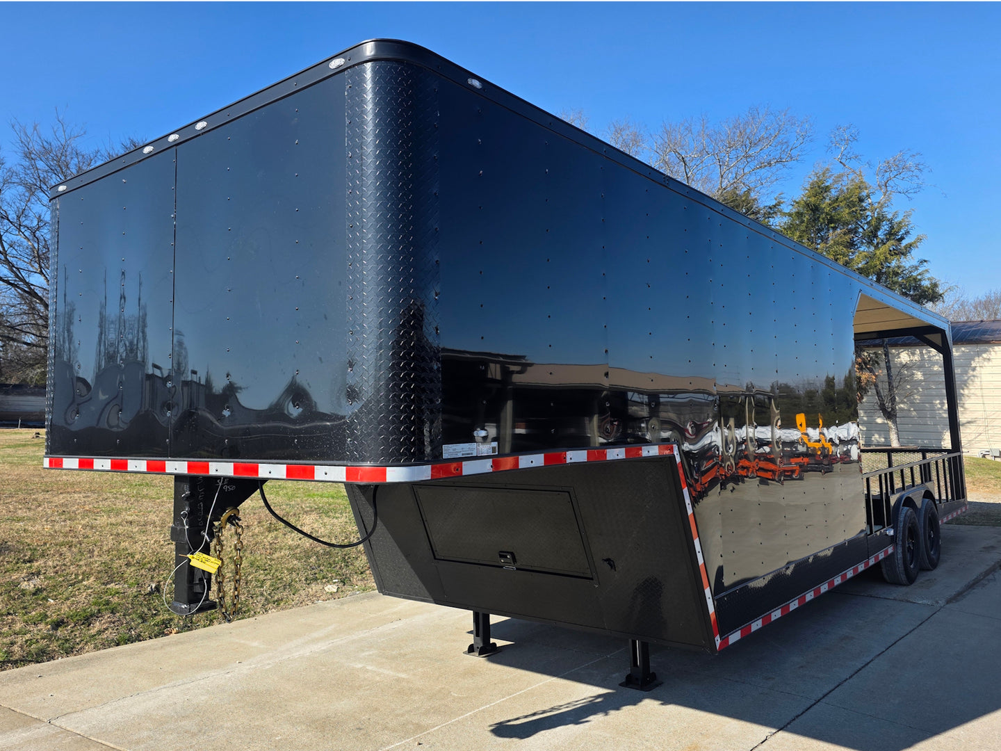 8.5' X 32' Gooseneck Hybrid Enclosed Trailer 16' Porch With fold out gate 14k GVWR - SLE Equipment - 3
