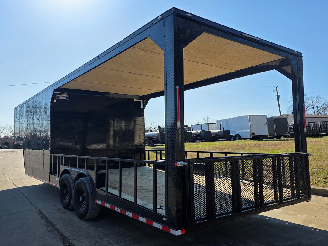 8.5' X 32' Gooseneck Hybrid Enclosed Trailer 16' Porch With fold out gate 14k GVWR - SLE Equipment - 6
