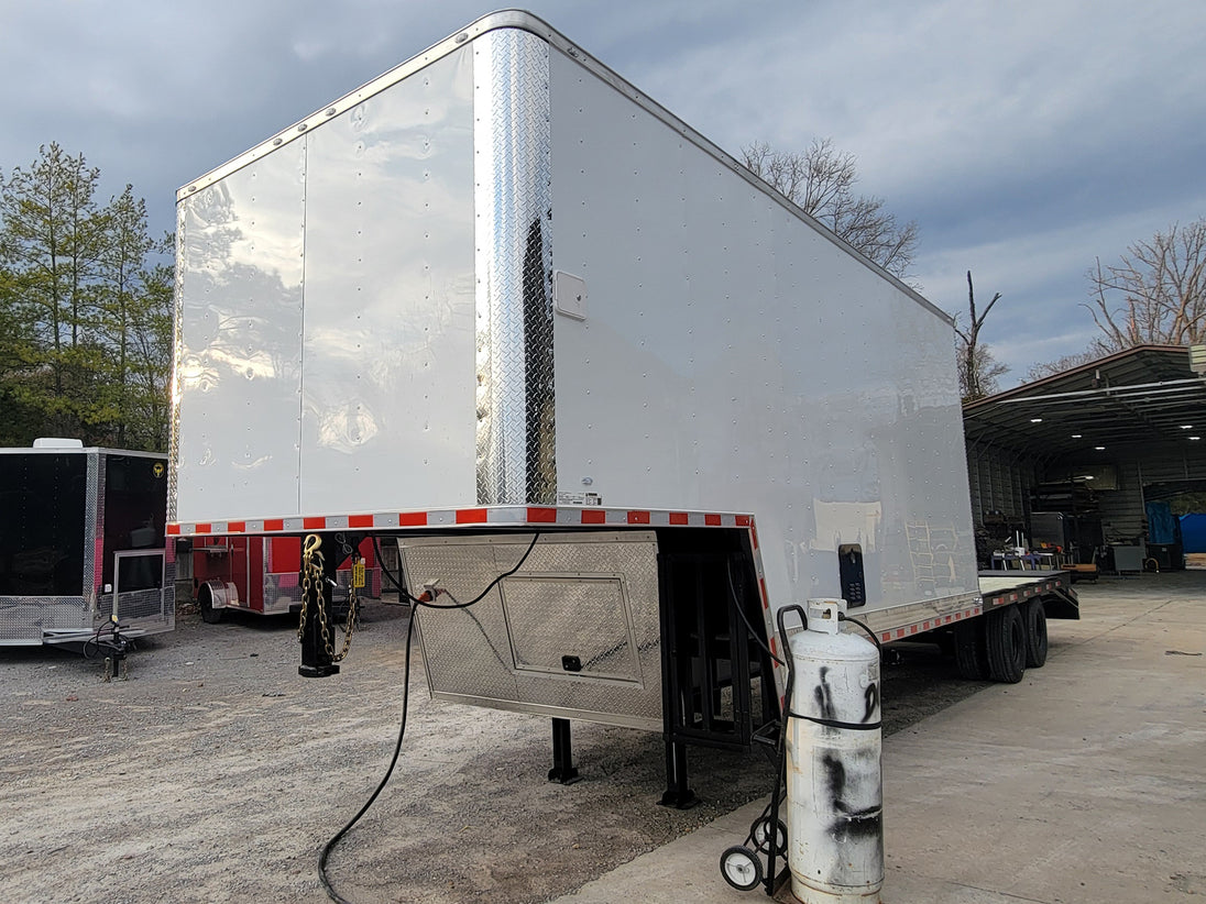 8.5' X 38' Custom Gooseneck Hybrid Equipment and Toy Hauler Trailer - SLE Equipment - 2