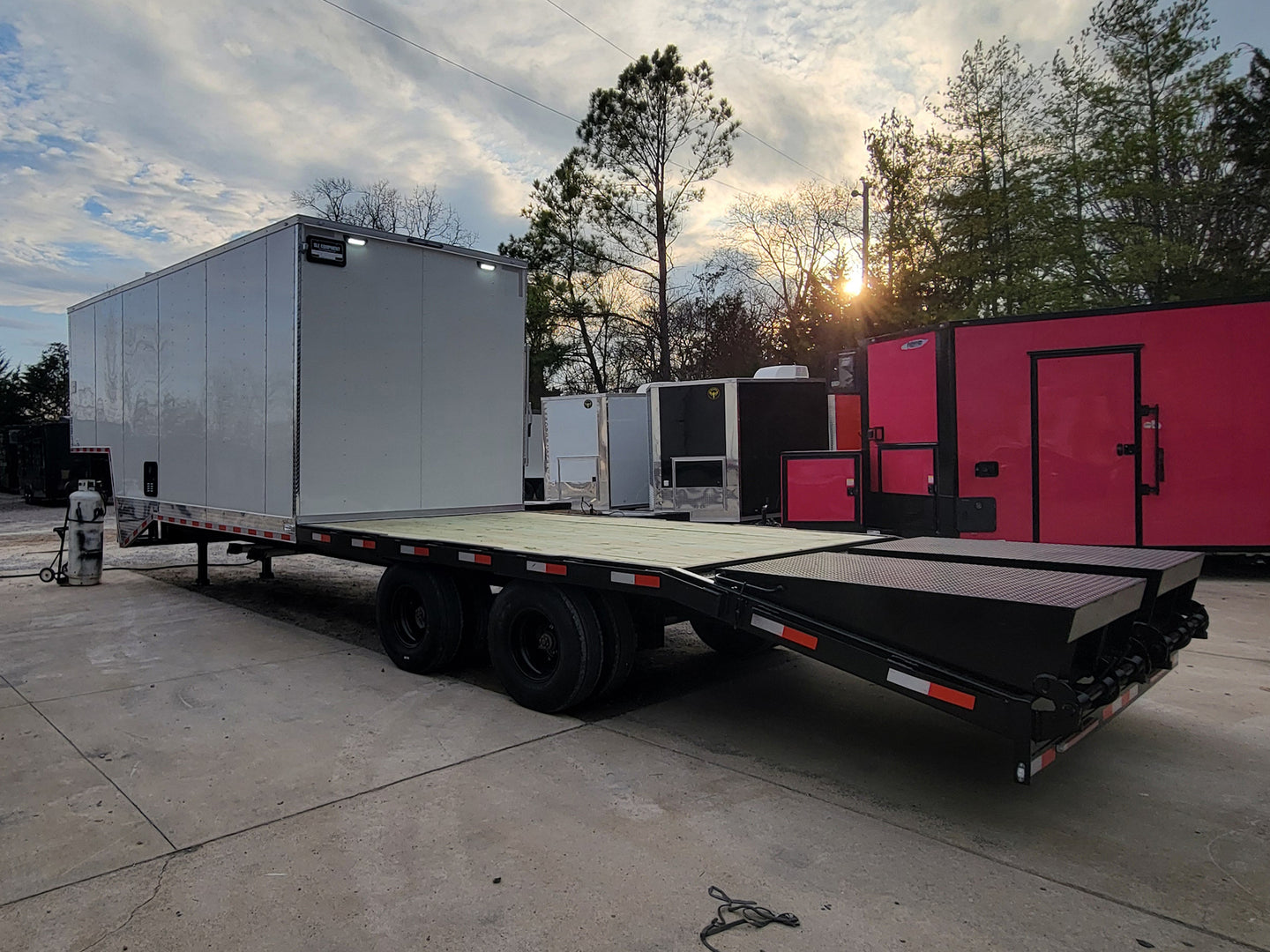 8.5' X 38' Custom Gooseneck Hybrid Equipment and Toy Hauler Trailer - SLE Equipment - 8