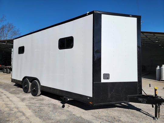 8.5' X 20' Custom White Office and Command Center Enclosed Trailer W/ Restroom - SLE Equipment - 1