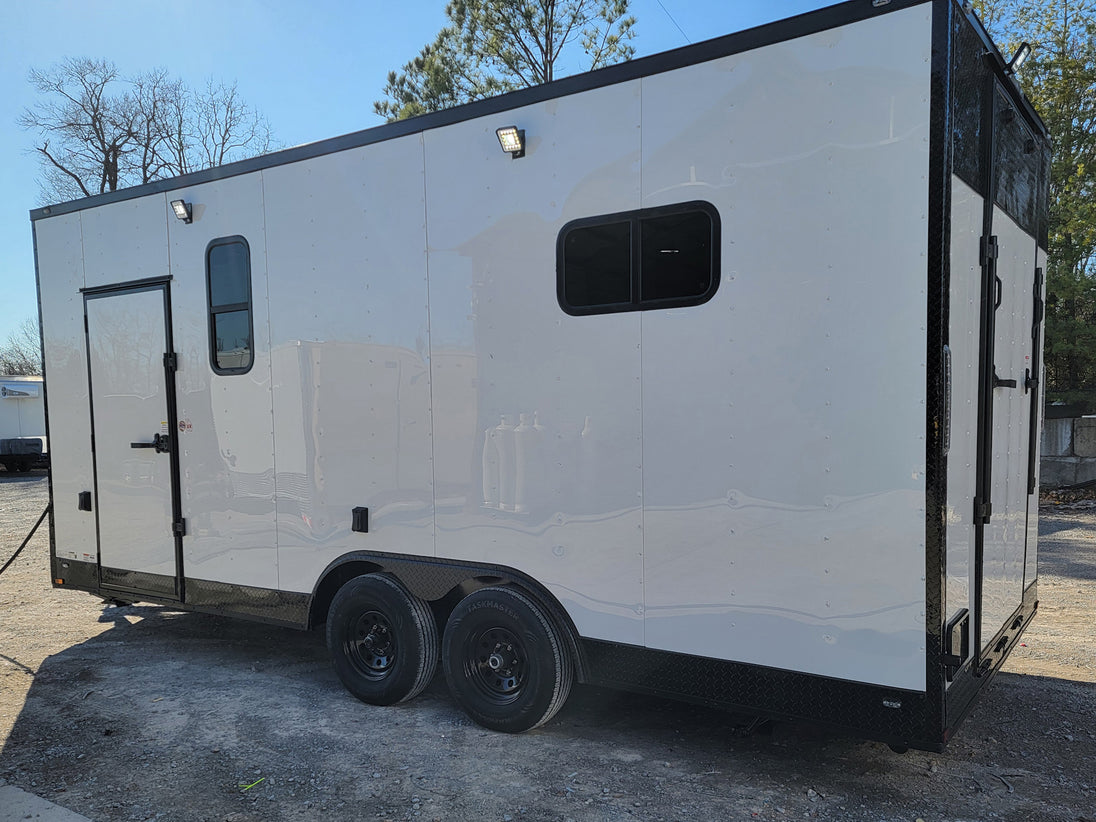 8.5' X 20' Custom White Office and Command Center Enclosed Trailer W/ Restroom - SLE Equipment - 10