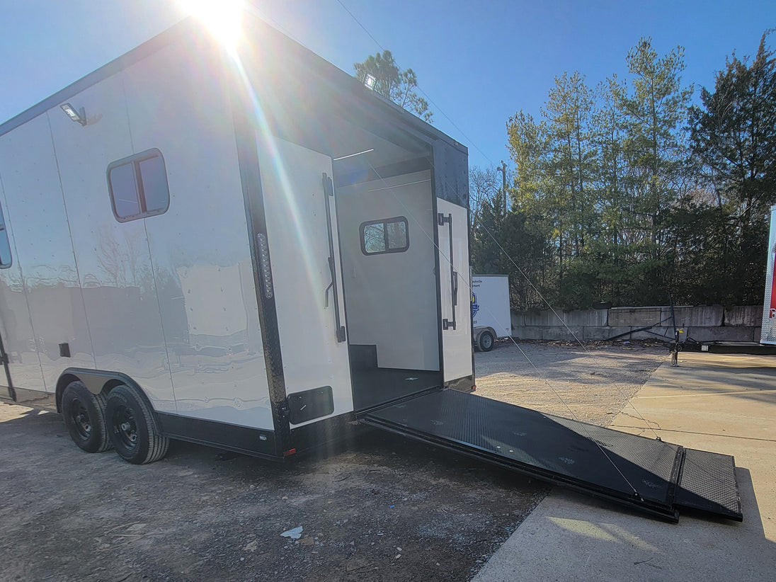 8.5' X 20' Custom White Office and Command Center Enclosed Trailer W/ Restroom - SLE Equipment - 14