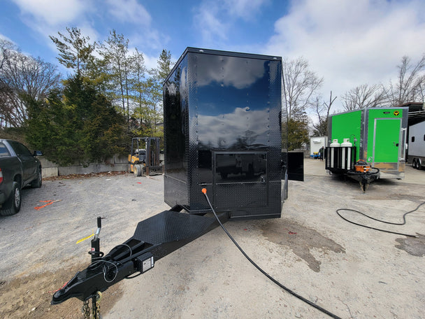 8.5' X 16' Concession Trailer Black W/ Blackout Food and Event Catering With 4' Porch - SLE Equipment - 2