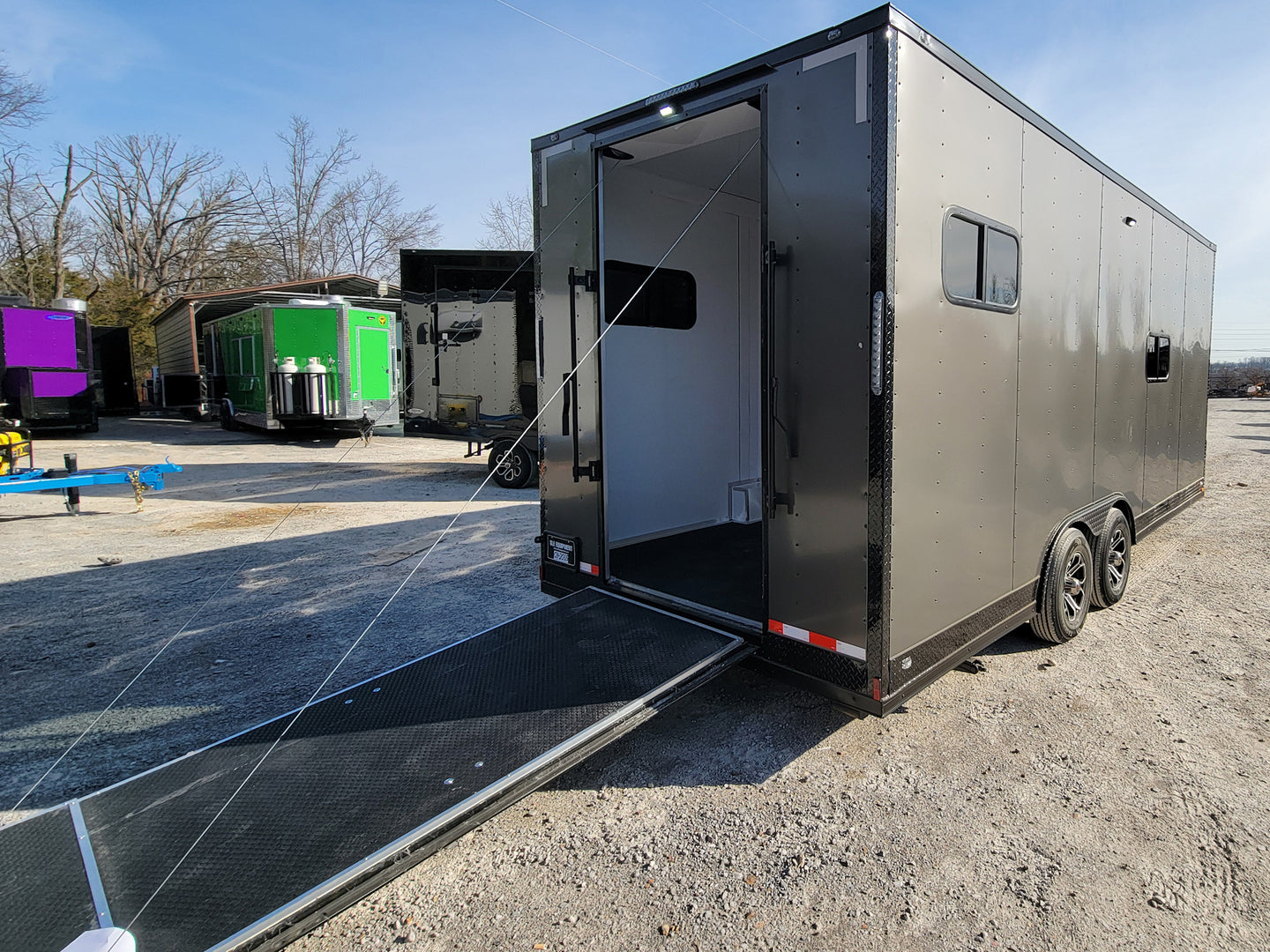 8.5' X 20' Custom Enclosed Trailer Charcoal With Blackout Office and Mobile Command - SLE Equipment - 6