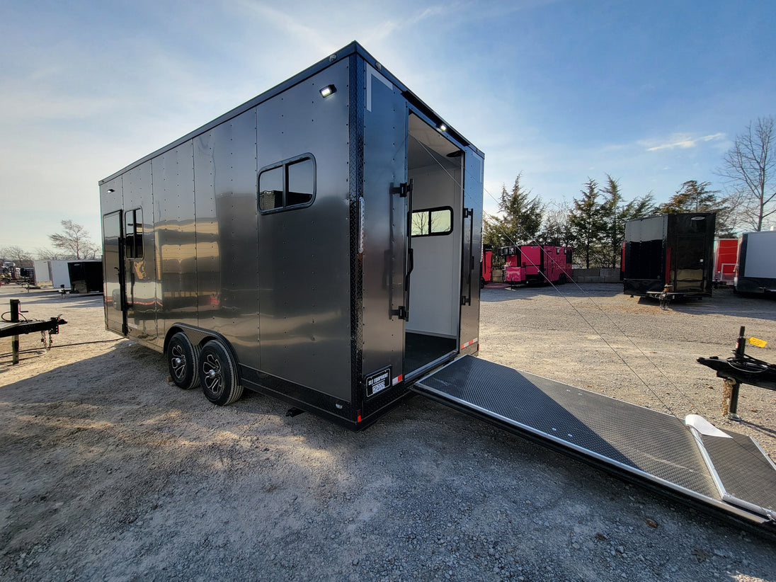 8.5' X 20' Custom Enclosed Trailer Charcoal With Blackout Office and Mobile Command - SLE Equipment - 9