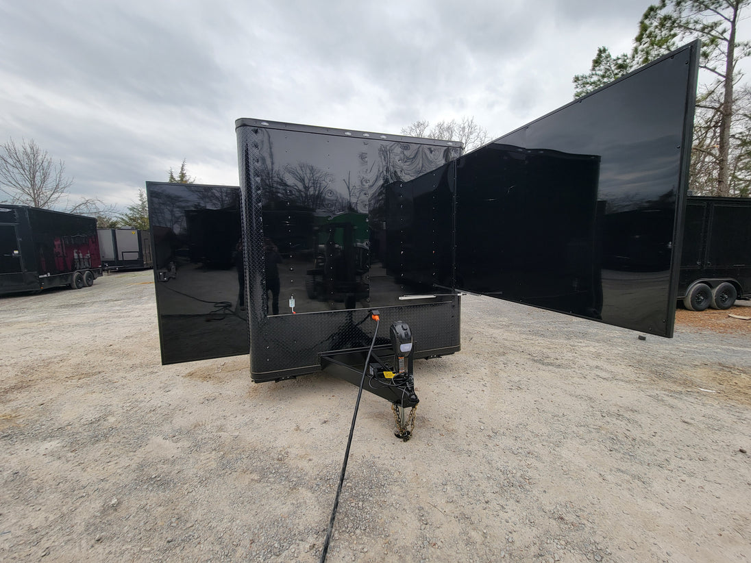 8.5' x 18' Custom Enclosed Black With Blackout Package Showcase Marketing and Event Trailer - SLE Equipment - 2