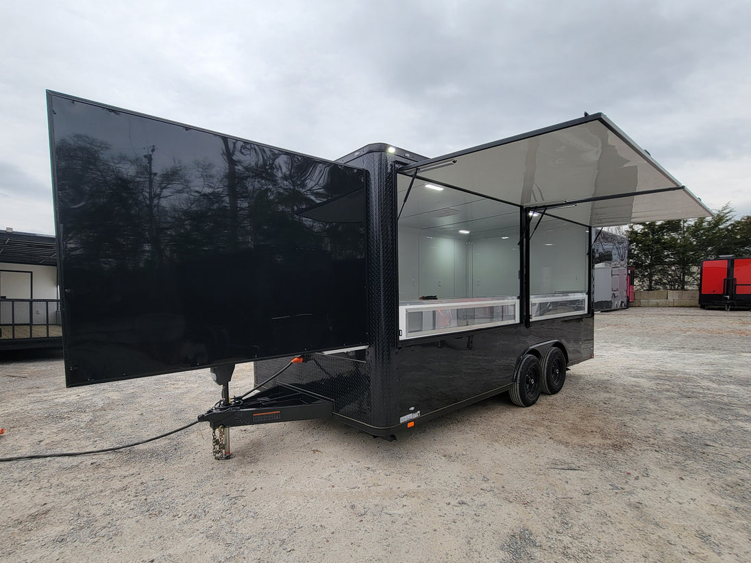 8.5' x 18' Custom Enclosed Black With Blackout Package Showcase Marketing and Event Trailer - SLE Equipment - 1