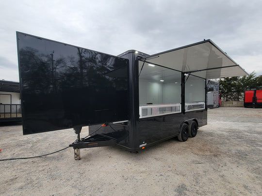 8.5' x 18' Custom Enclosed Black With Blackout Package Showcase Marketing and Event Trailer - SLE Equipment - 1
