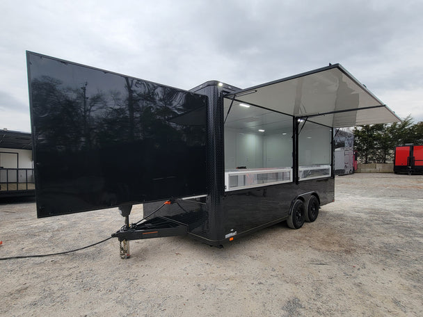 8.5' x 18' Custom Enclosed Black With Blackout Package Showcase Marketing and Event Trailer - SLE Equipment - 1