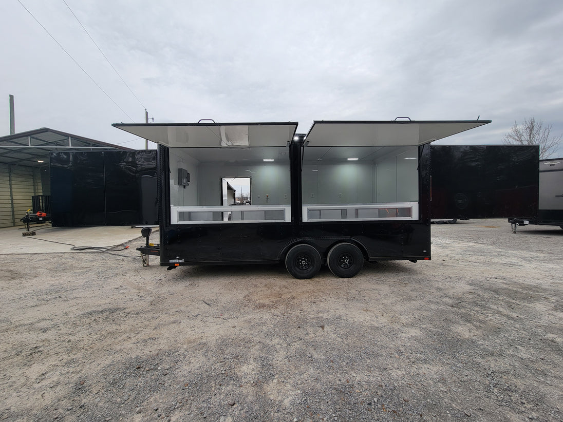 8.5' x 18' Custom Enclosed Black With Blackout Package Showcase Marketing and Event Trailer - SLE Equipment - 5
